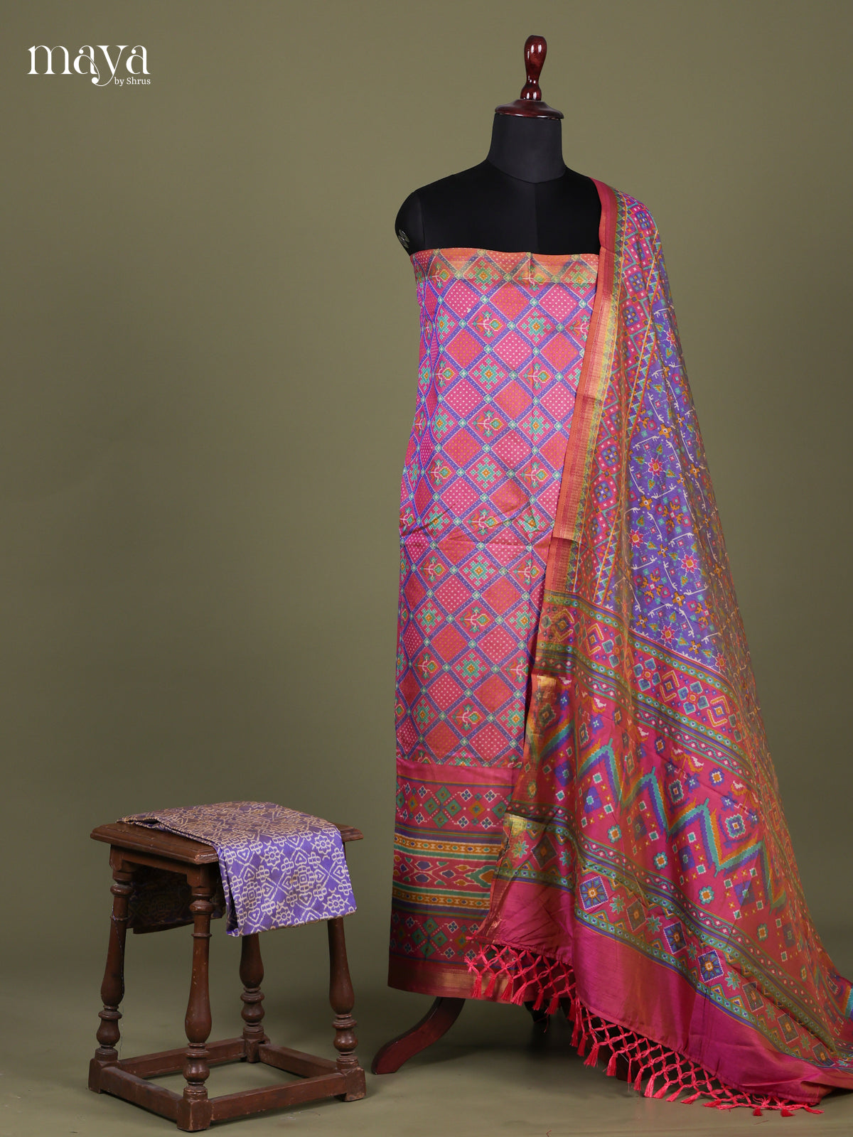Pink & Purple - Semi patola salwar Unstitched