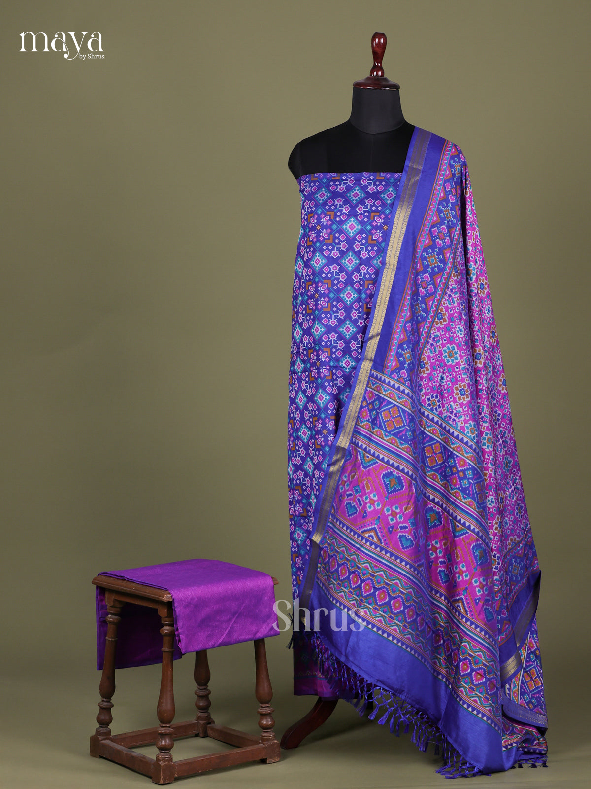Blue & Purple - Semi patola salwar unstitched