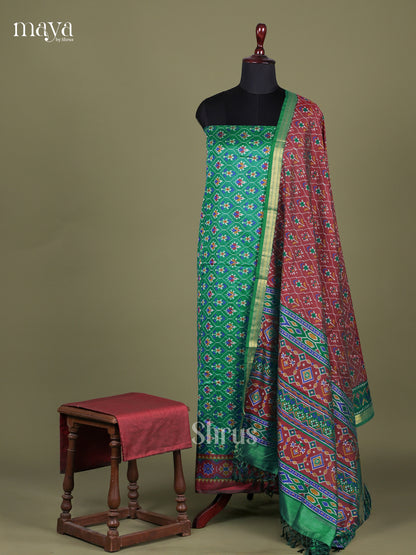 Green & Maroon - Semi patola salwar Unstitched