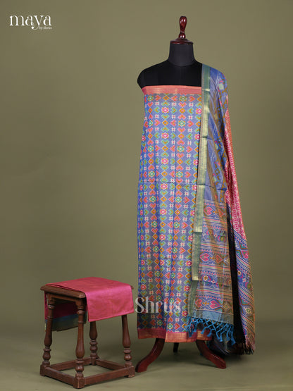 Blue & Pink- Semi patola salwar Unstitched