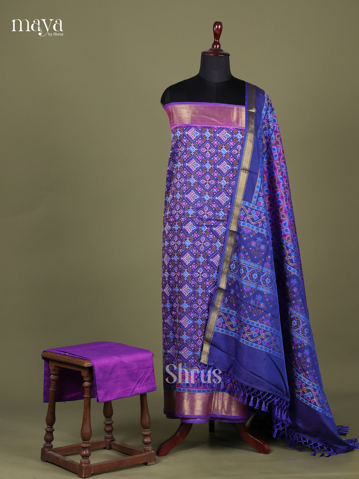 Blue & Purple - Semi patola salwar Unstitched
