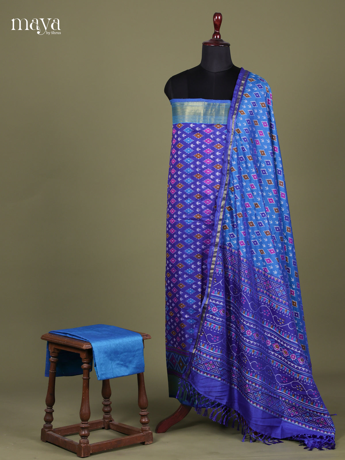 Blue & Purple - Semi patola salwar Unstitched