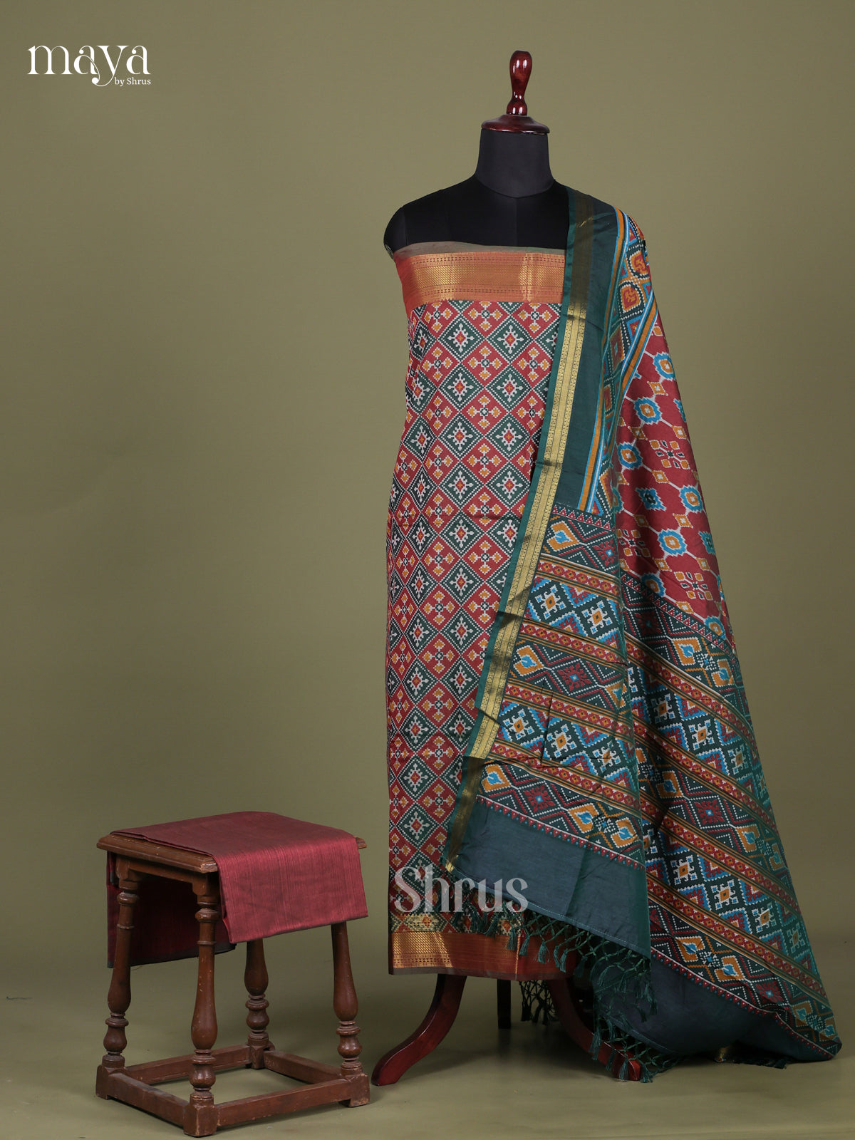 Maroon & Green -Semi patola salwar Unstitched
