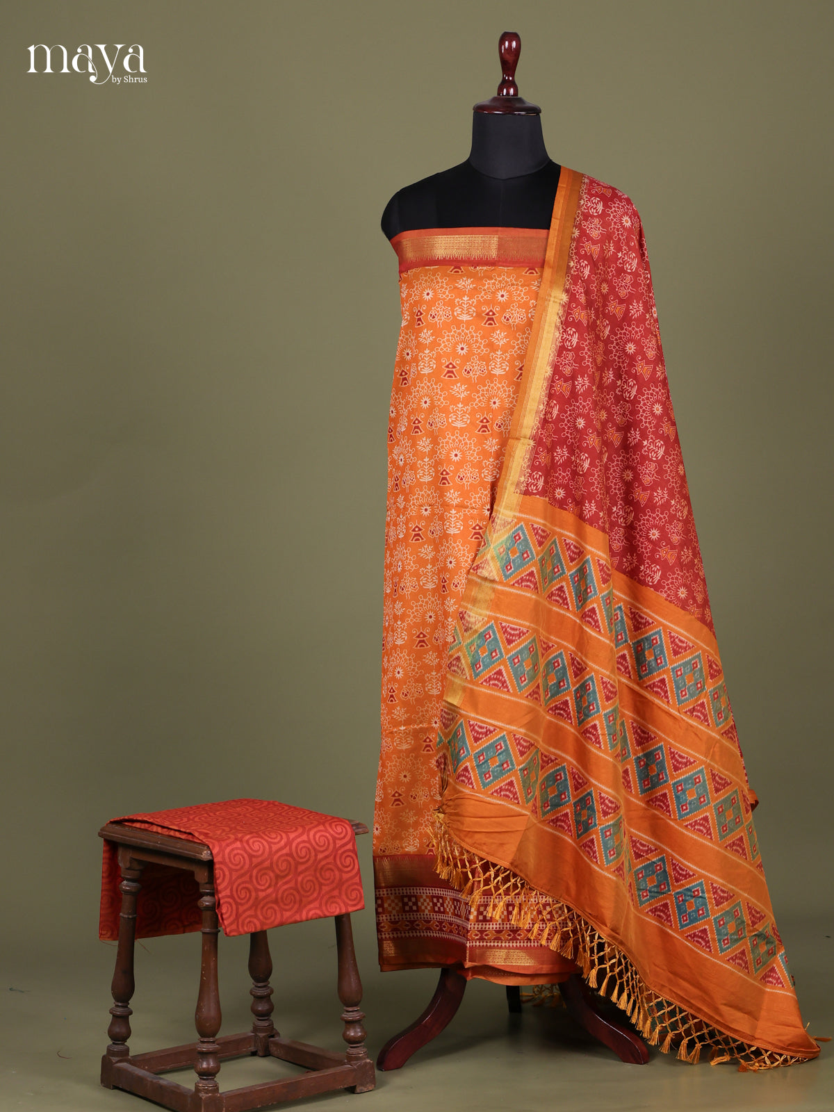 Orange & Brick - Semi patola salwar Unstitched