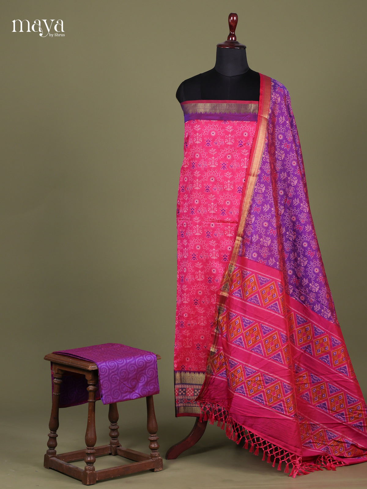 Pink & Purple - Semi patola salwar Unstitched
