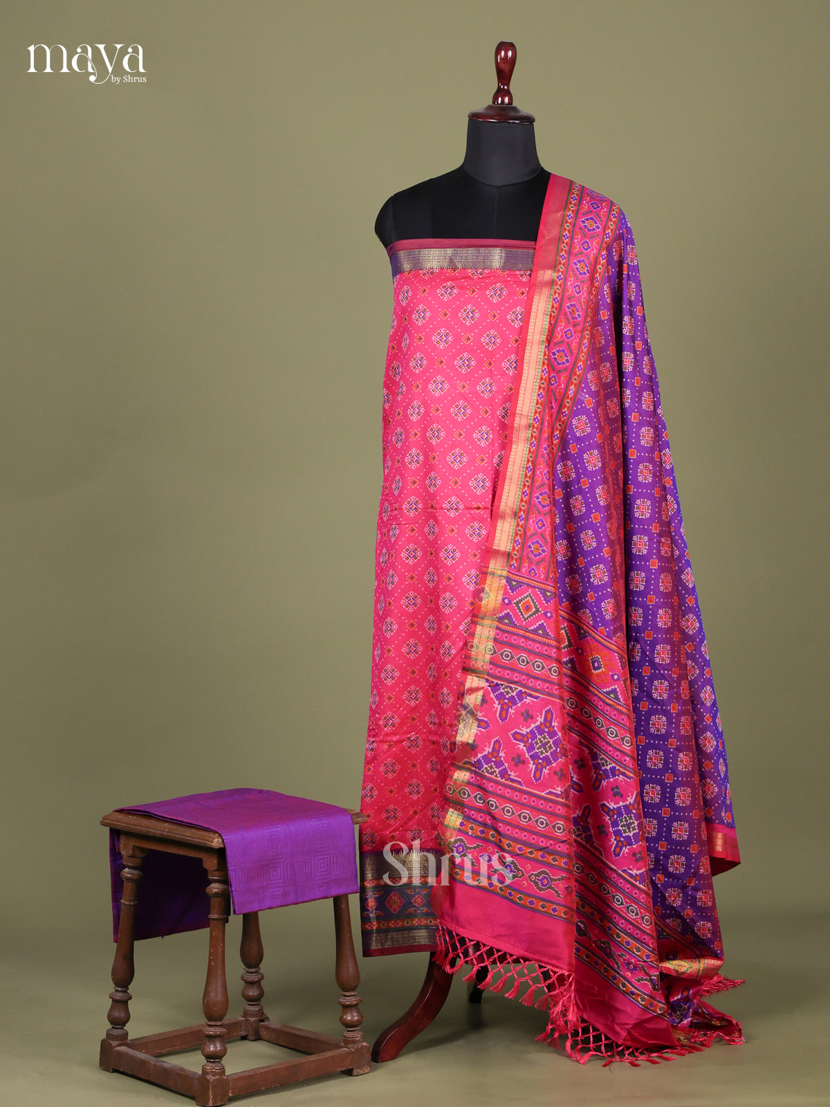 Pink & Purple - Semi patola salwar Unstitched