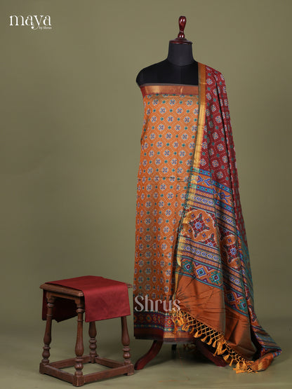 Light Brown & Maroon - Semi patola salwar Unstitched