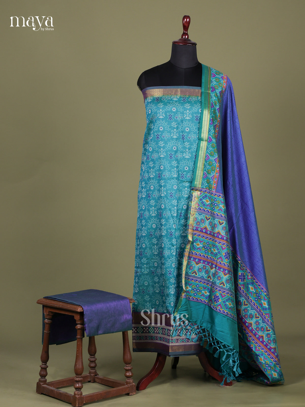 Teal & Purple - Semi patola salwar Unstitched