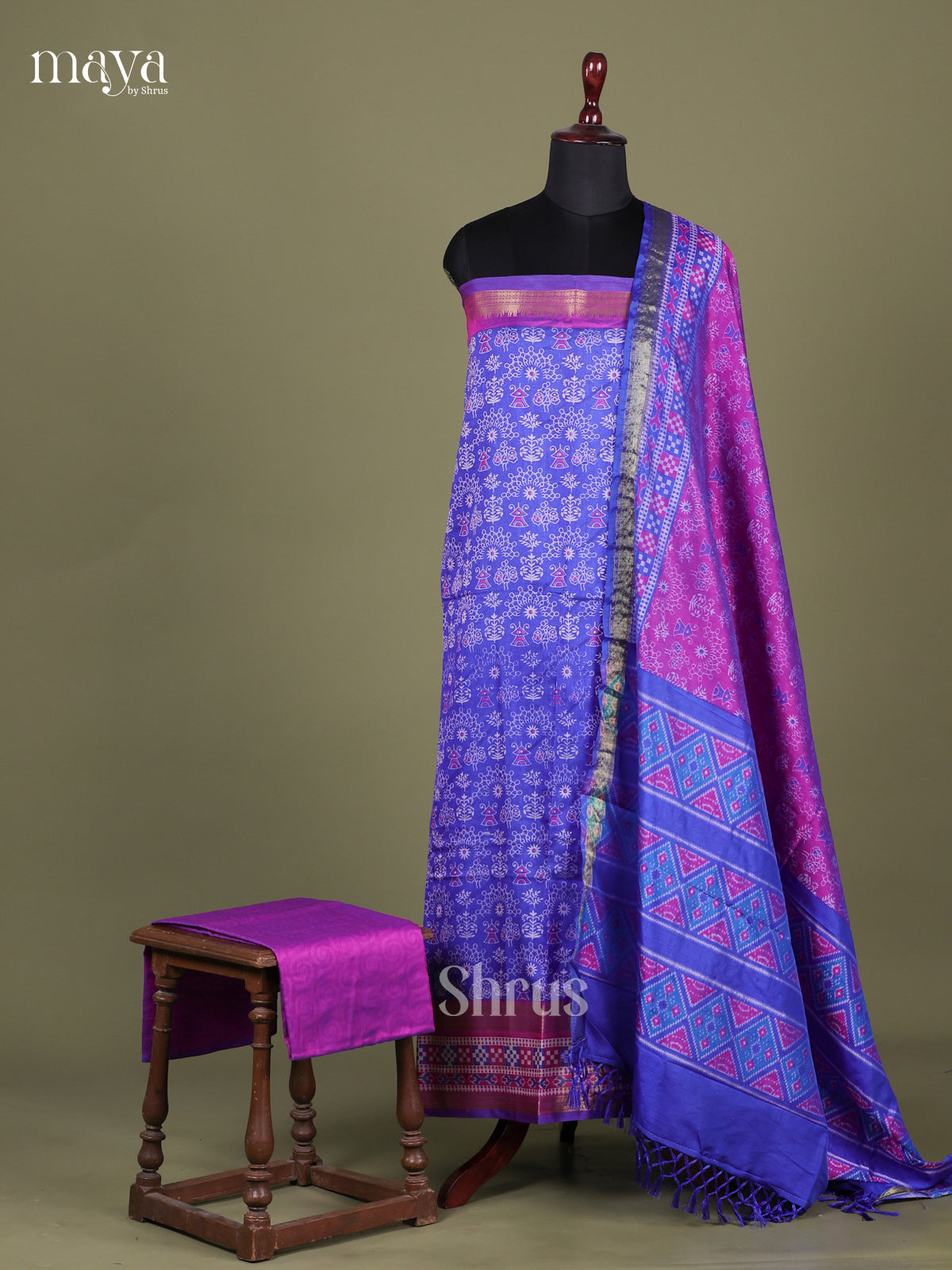 Blue & Purple- Semi patola salwar Unstitched