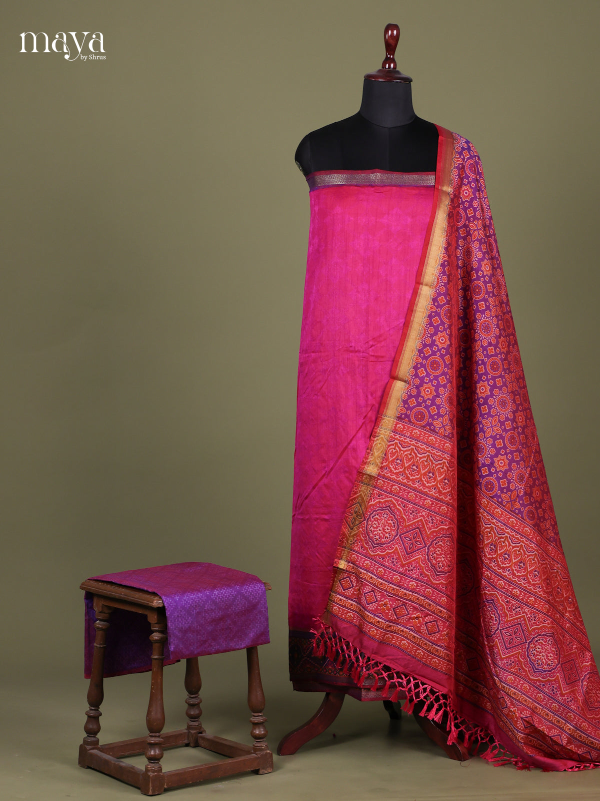 Pink & Purple- Semi patola salwar Unstitched