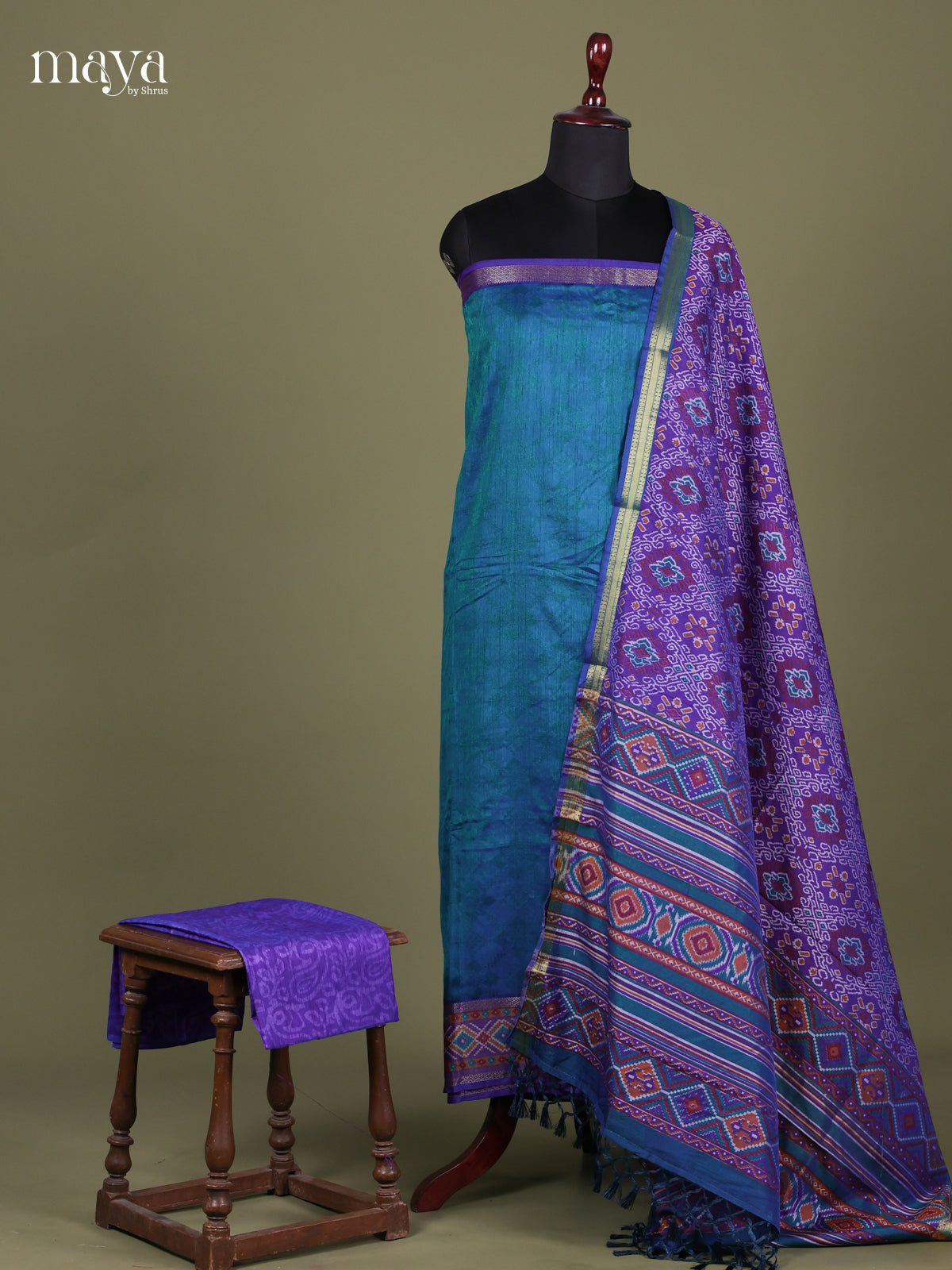 Blue & Purple- semi patola salwar Unstitched