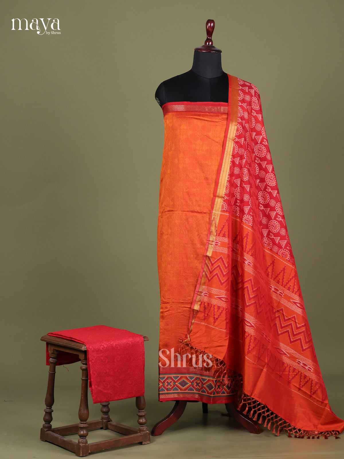 Orange & Red - Semi patola salwar Unstitched
