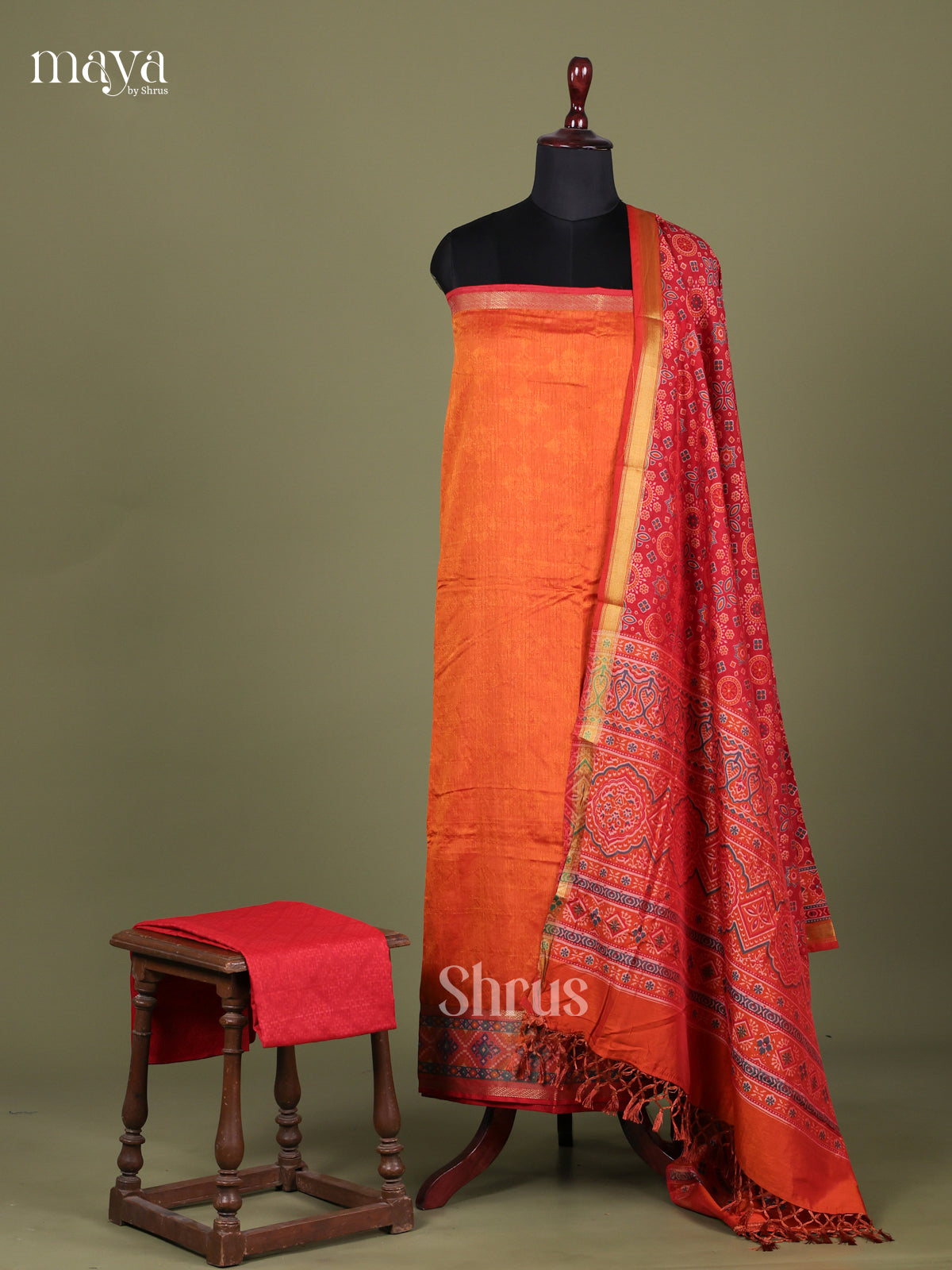 Orange & Red - Semi patola salwar Unstitched