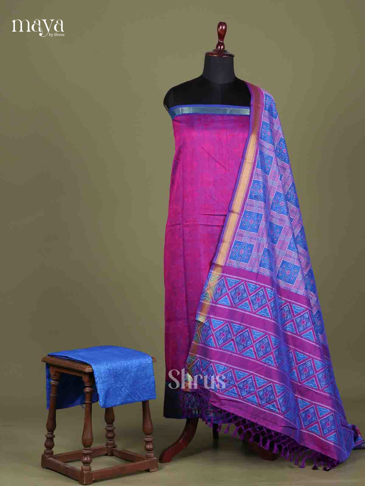 Purple & Blue - Semi patola salwar unstitched