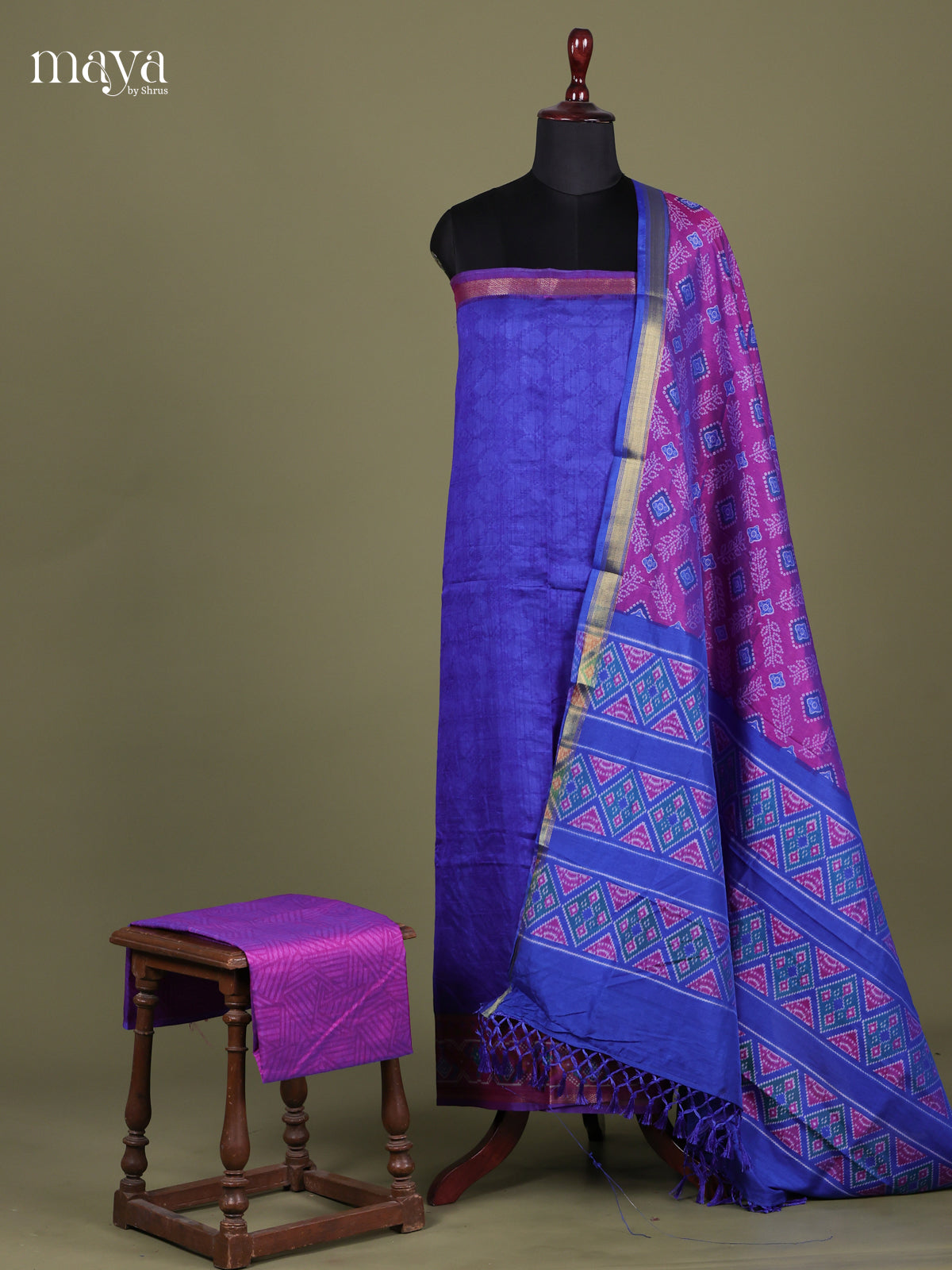 Blue & Purple - Semi patola salwar Unstitched