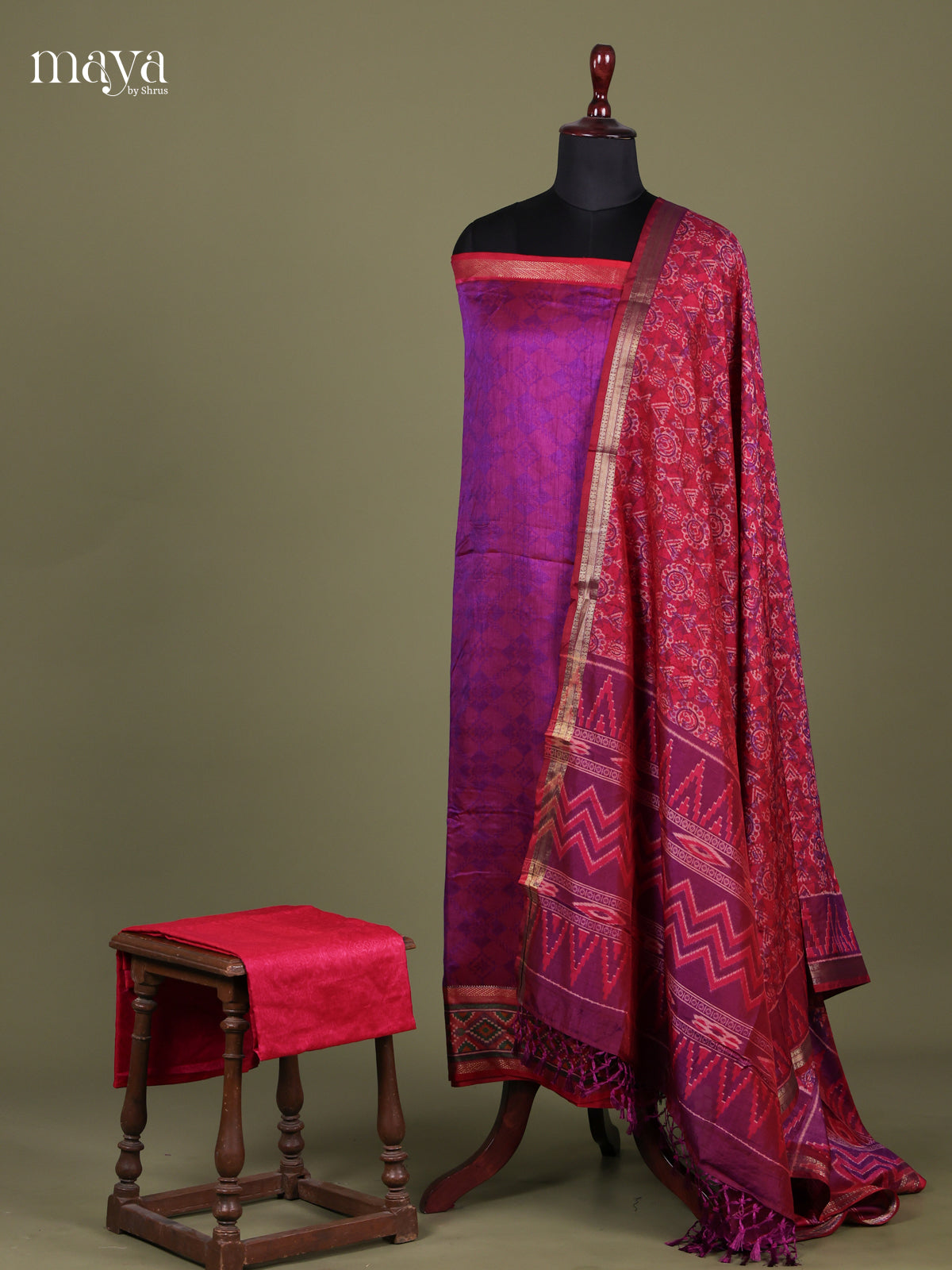 Purple & Red - Semi patola salwar Unstitched