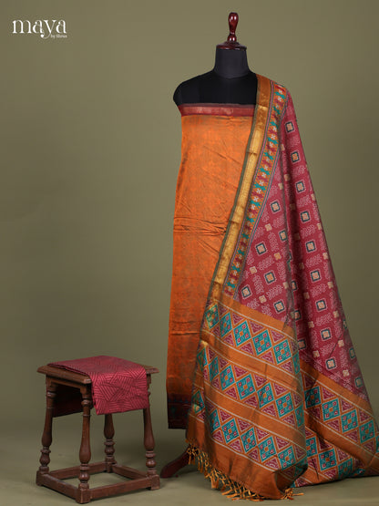 Dark Mustard & Maroon - Semi patola salwar Unstitched