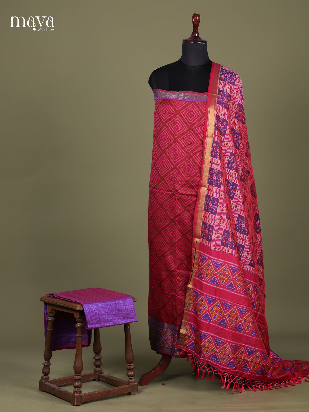 Pink & Purple - Semi patola salwar Unstitched