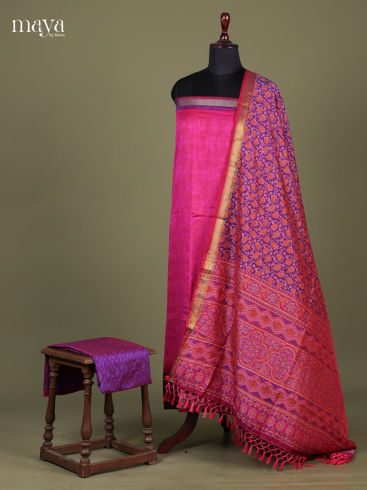 Pink & Purple - Semi patola salwar Unstitched