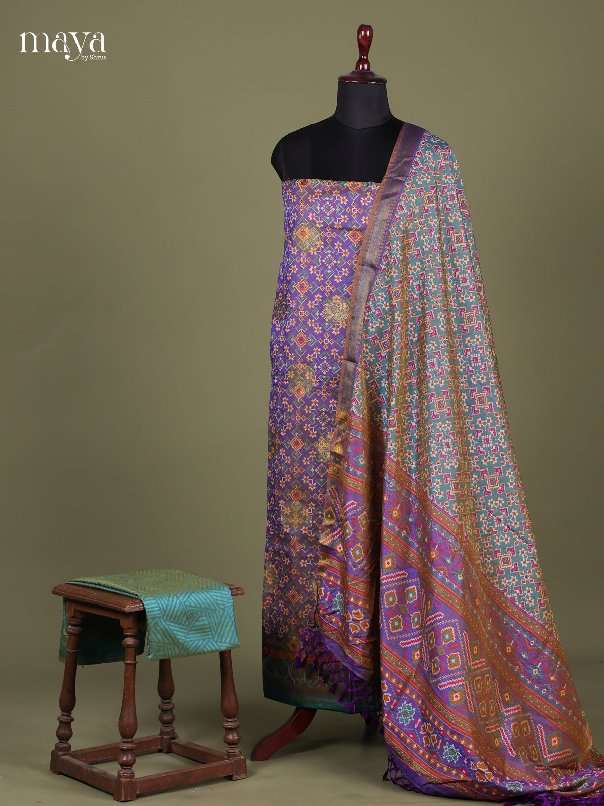 Purple & Teal - Semi patola salwar Unstitched