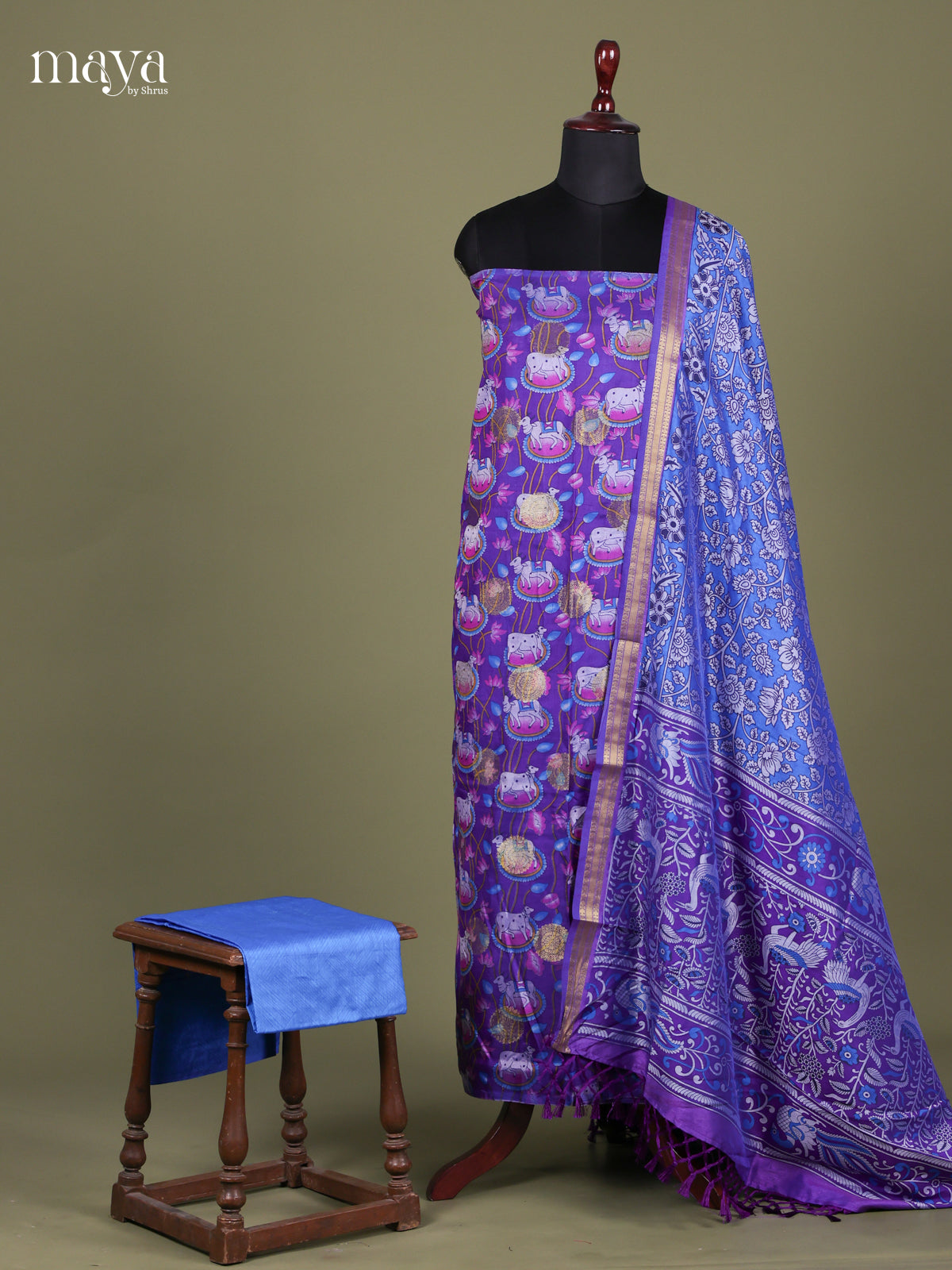 Purple & Blue - Semi patola salwar Stitched