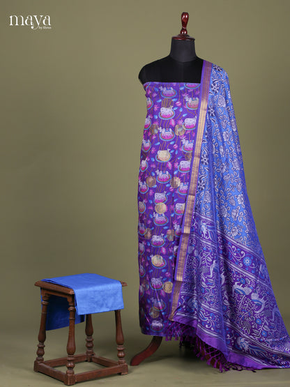 Purple & Blue - Semi patola salwar Stitched
