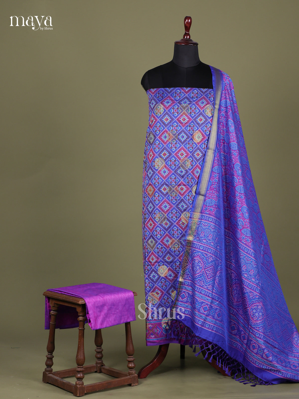 Blue & Purple - Semi patola salwar Unstitched