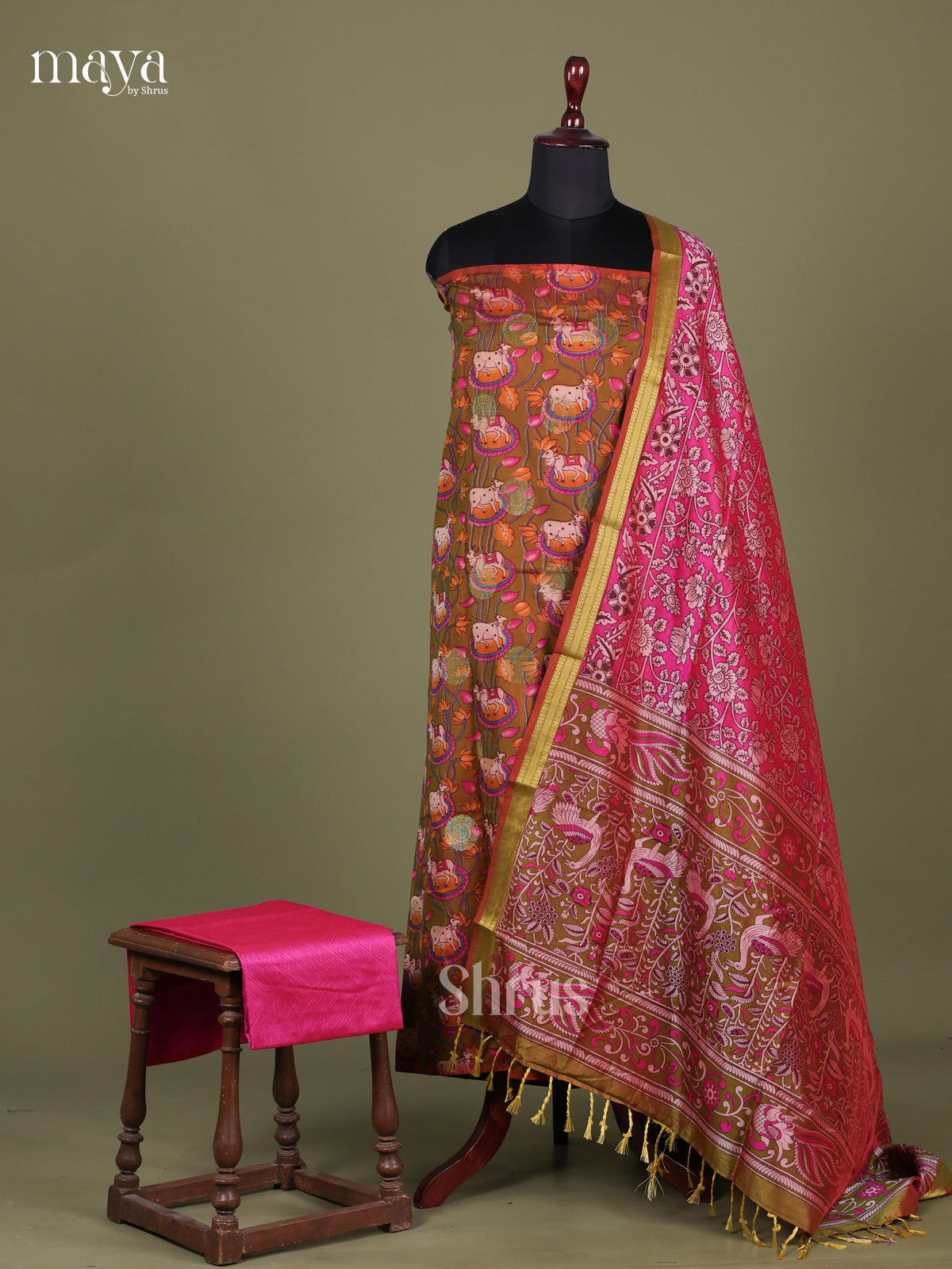 Brown & Pink - Semi patola salwar Unstitched