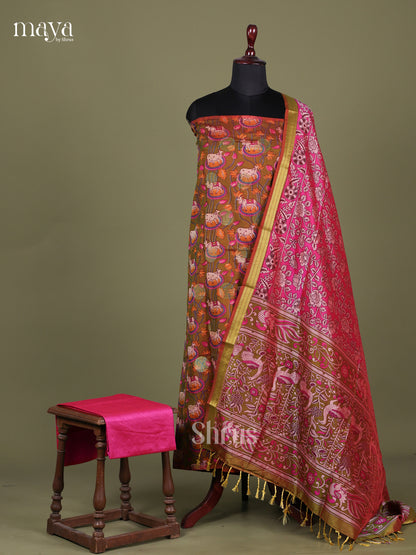 Brown & Pink - Semi patola salwar Unstitched