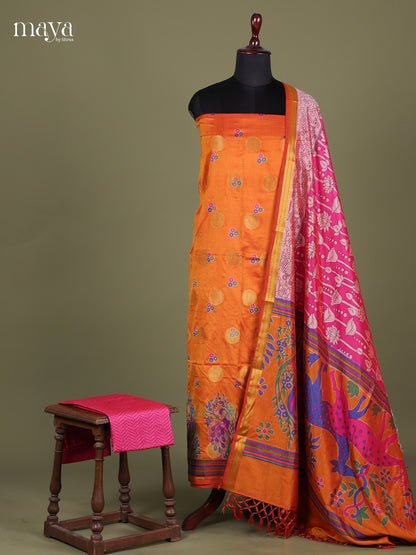Orange & Pink - Semi patola salwar Unstitched