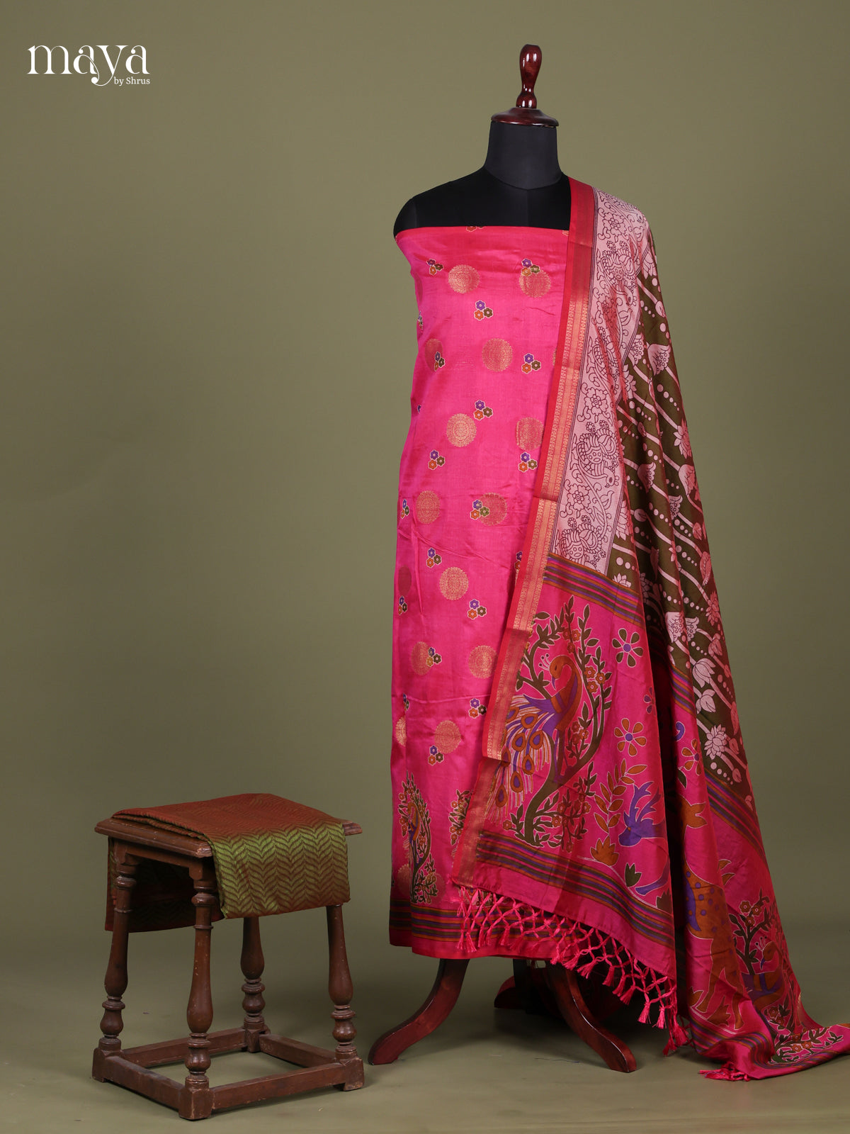 Pink & Green - Semi patola salwar Unstitched