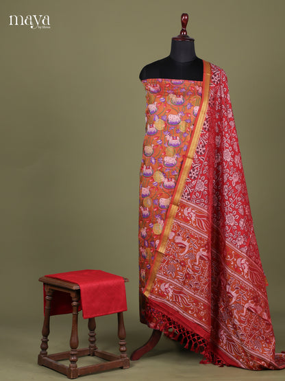 Orange & Red - Semi patola salwar Unstitched