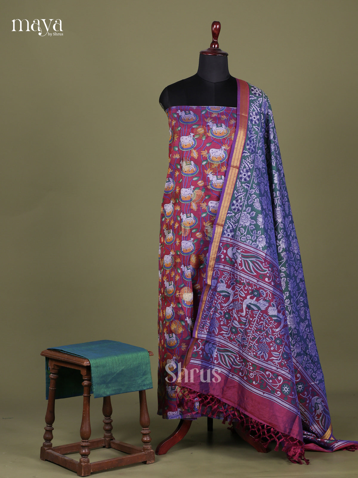 Purple & Green - Semi patola salwar Unstitched