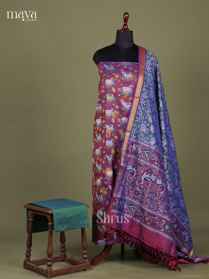 Purple & Green - Semi patola salwar Unstitched