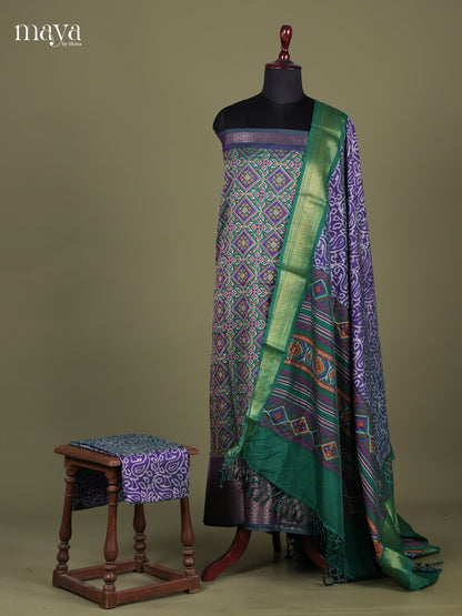 Blue & Green - Semi patola salwar Unstitched