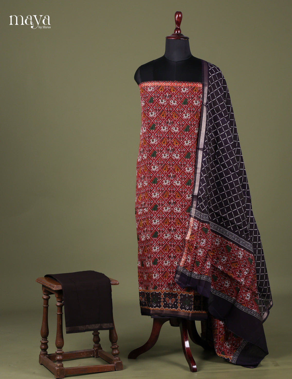 Maroon &  Black - Art Modal Salwar Unstitch