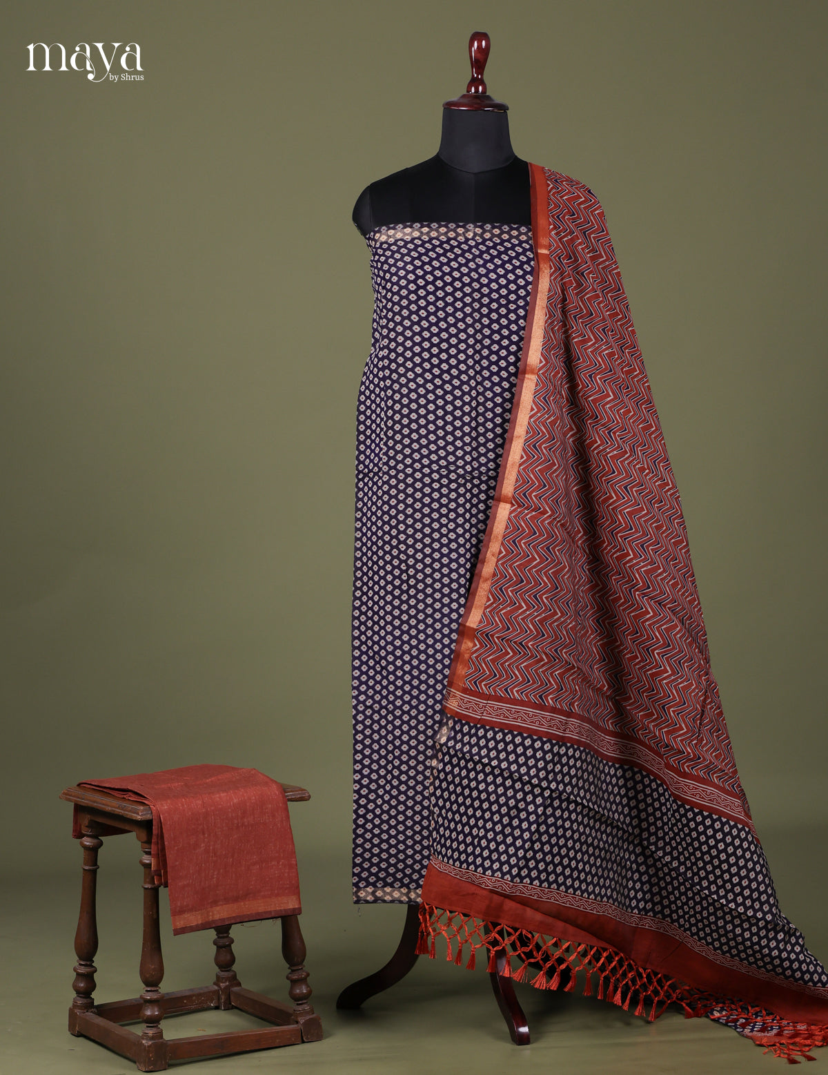 Blue & Maroon -Art Modal Salwar Unstitch