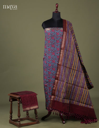 Blue & Maroon - Art Modal Salwar Unstitch