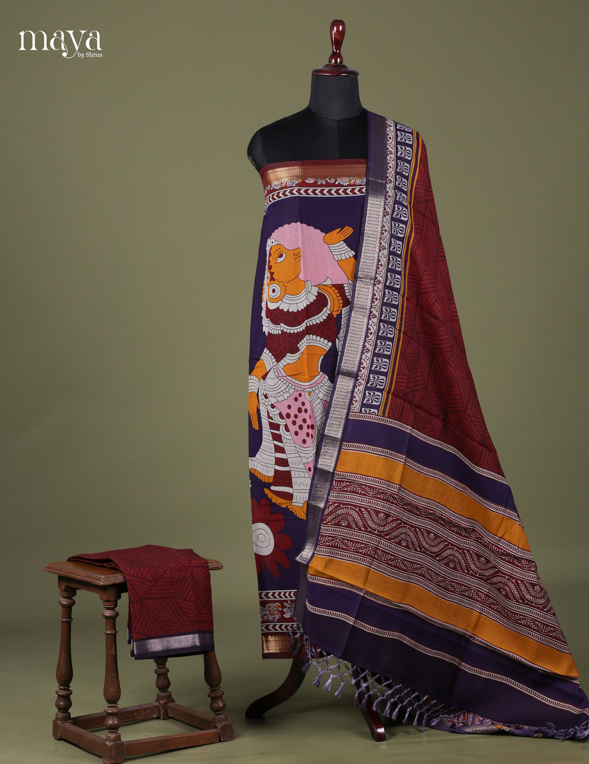Blue & Maroon - Art Modal Salwar Unstitch