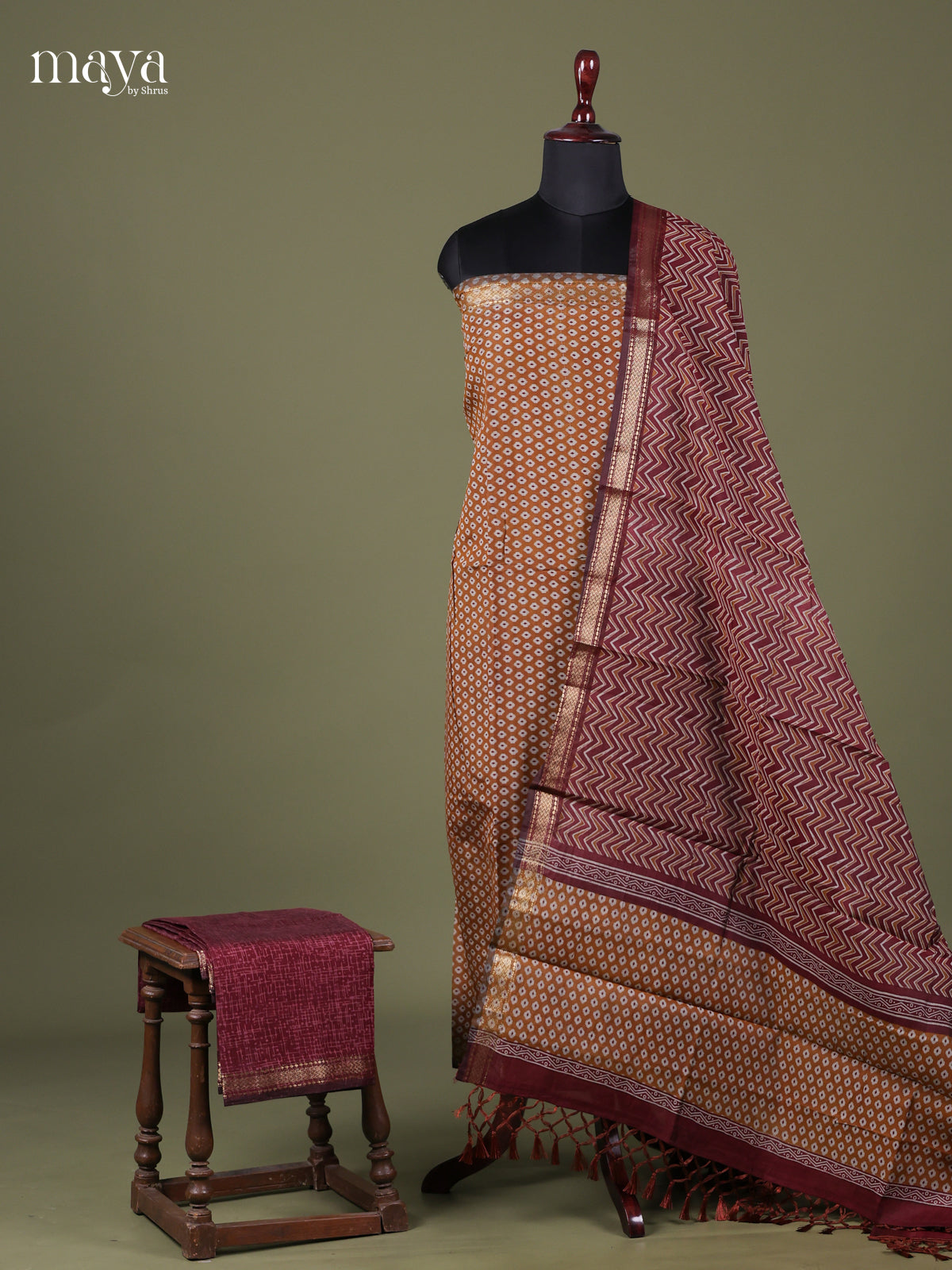 Brown & Maroon - Art Modal Salwar Unstitch