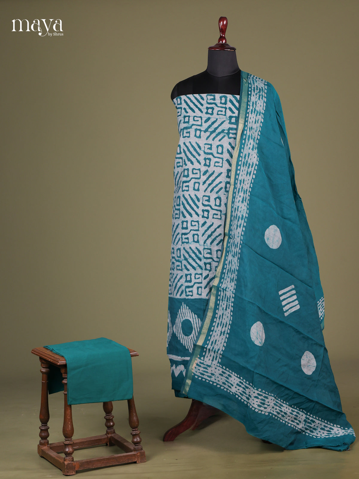 Blue & White - Cotton salwar unstitched