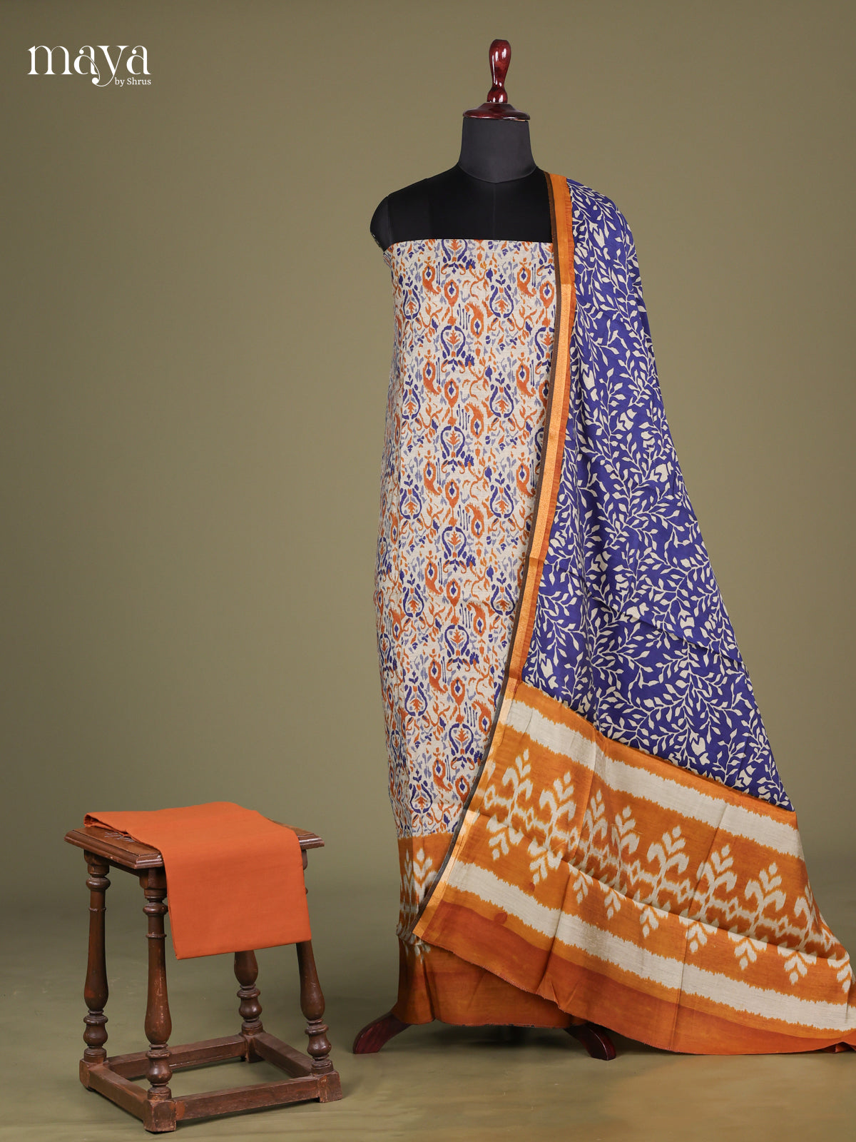 White & Blue - Cotton salwar Unstirched