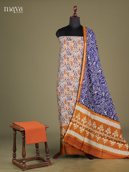 White & Blue - Cotton salwar Unstirched
