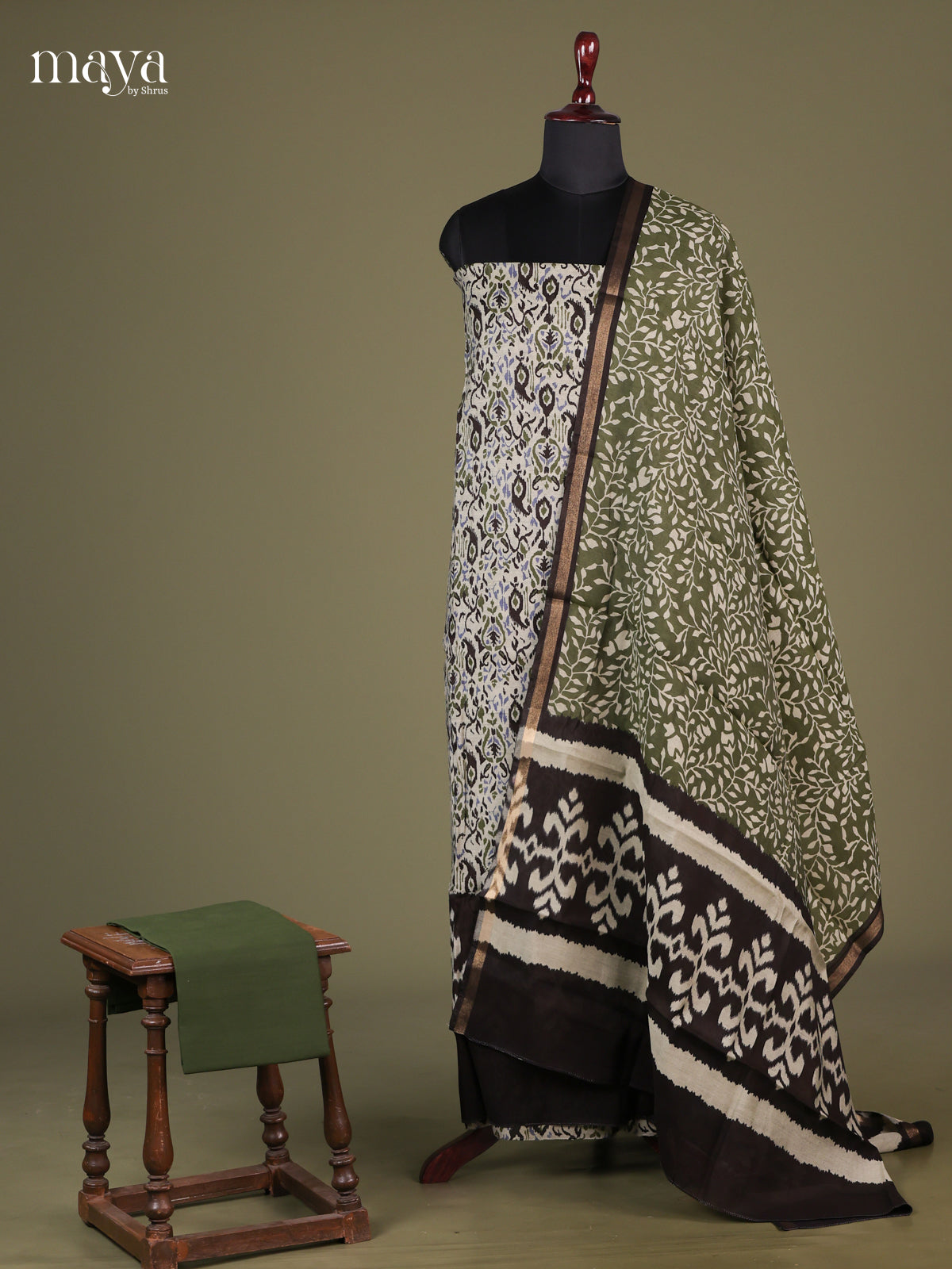 White & Green - Cotton salwar Unstitched