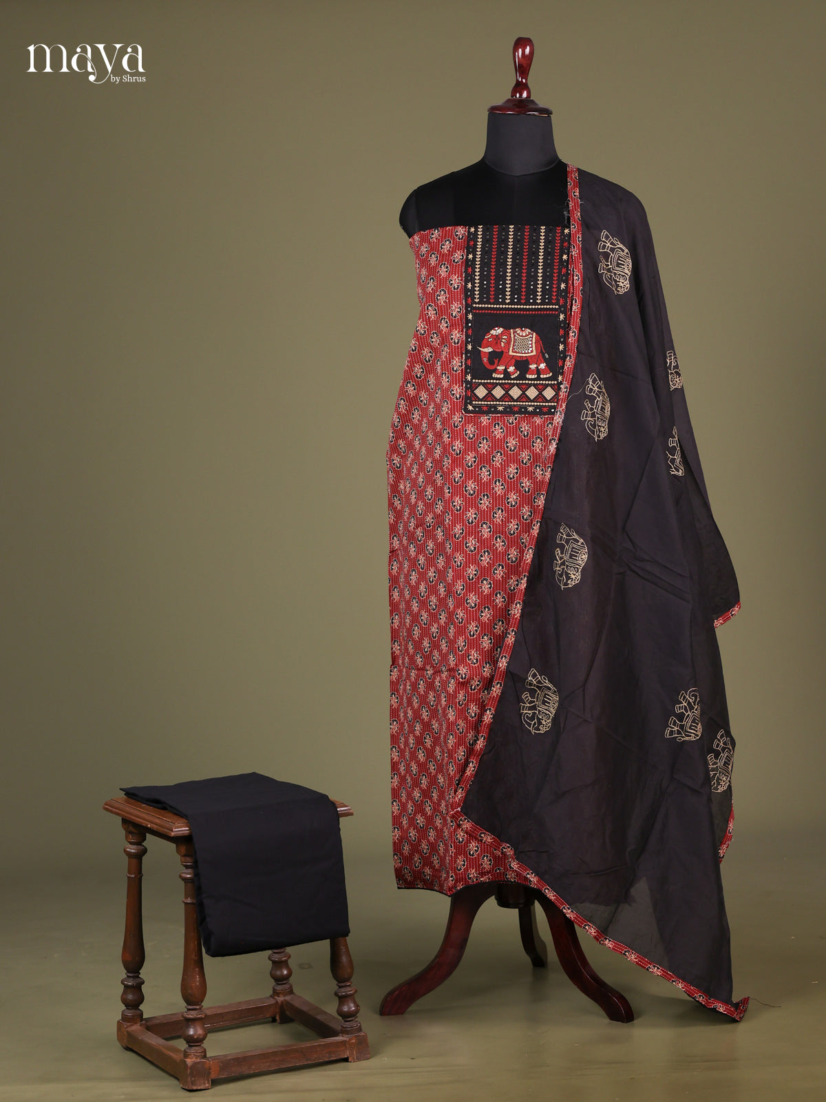 Maroon & Black - Cotton salwar Unstitched