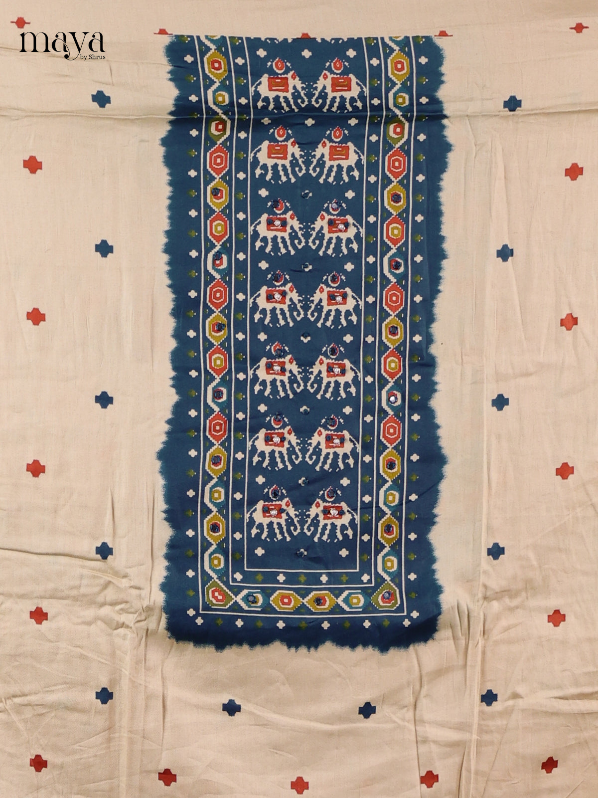 Cream & Blue - Cotton salwar Unstitched