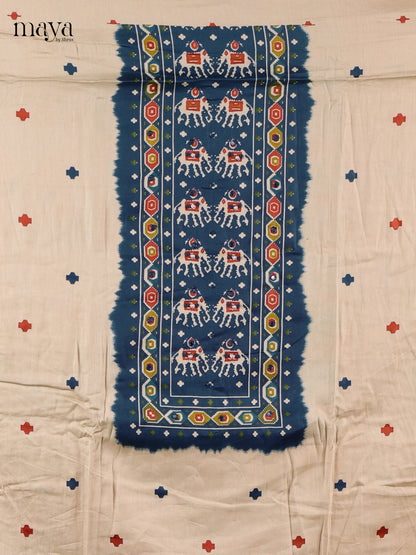 Cream & Blue - Cotton salwar Unstitched