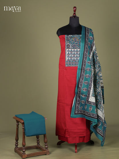 Red & Green - Cotton salwar Unstitched