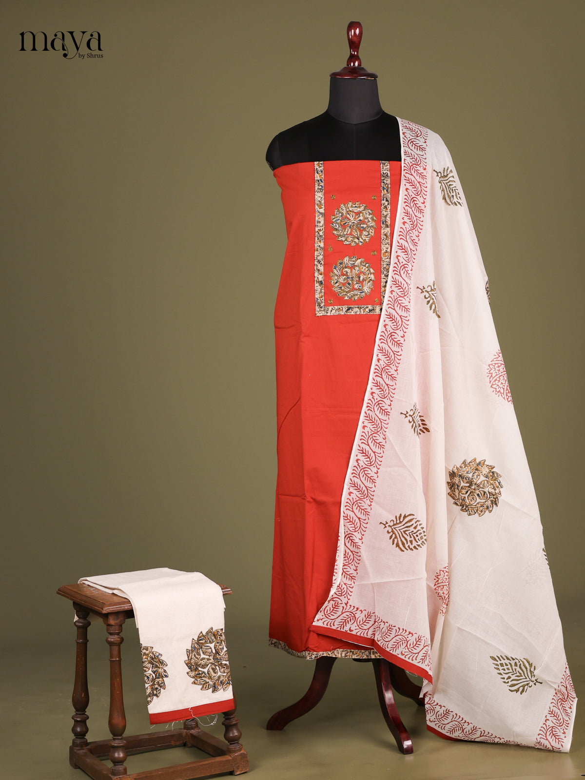 Orange - Cotton salwar Unstitched