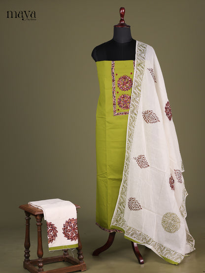 Green & White - Cotton salwar Unstitched